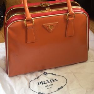 Prada orange patent leather handbag authentic